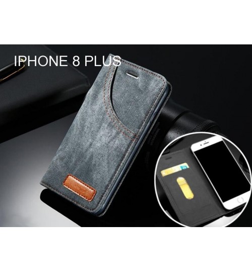 IPHONE 8 PLUS case leather wallet case retro denim slim concealed magnet