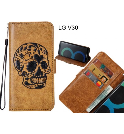 LG V30 case skull vintage leather wallet case