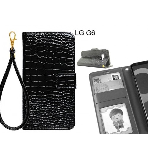 Lg G6 Case Croco Wallet Leather Case - Black