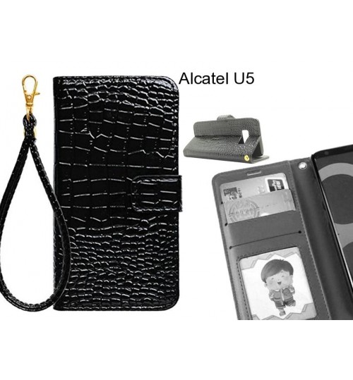 Alcatel U5 case Croco wallet Leather case