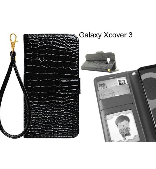 Galaxy Xcover 3 Case Croco Wallet Leather Case - Black
