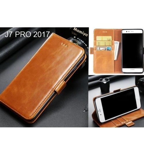 J7 Pro 2017 Case Executive Leather Wallet Case - Light Brown
