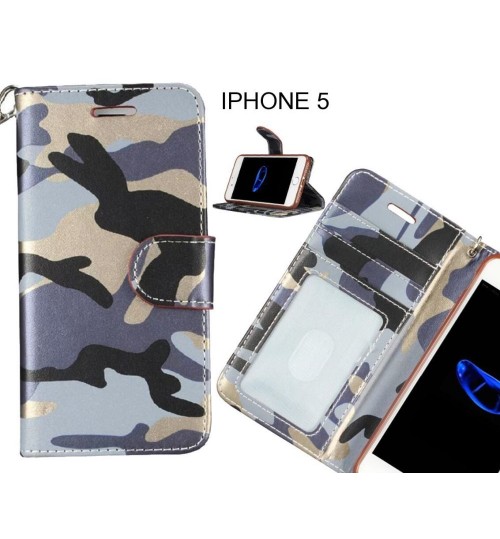 Iphone 5 Case Camouflage Leather Wallet Case Cover - Grey