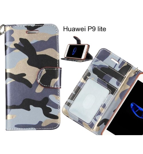 Huawei P9 Lite Case Camouflage Leather Wallet Case Cover - Grey