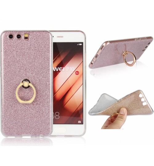 Huawei P10 Plus Soft tpu Bling Kickstand Case with Ring Rotary Metal Mount