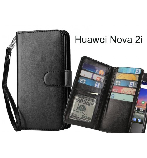 Huawei Nova 2i Case Double Wallet Leather Case 9 Card Slots - Black