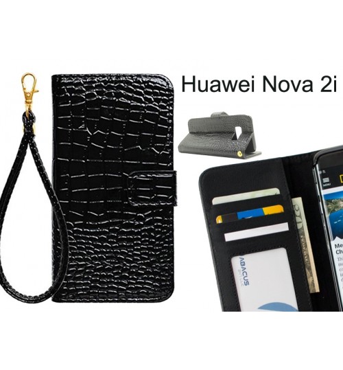 Huawei Nova 2i  Case Croco Wallet Leather Case - Black