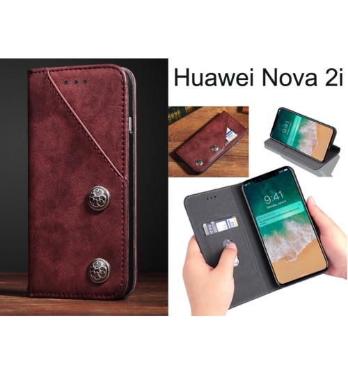 Huawei Nova 2i case ultra slim retro leather wallet case 2 cards magnet case