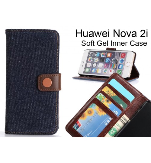 Huawei Nova 2i Case Ultra Slim Retro Jeans Wallet Case - Black