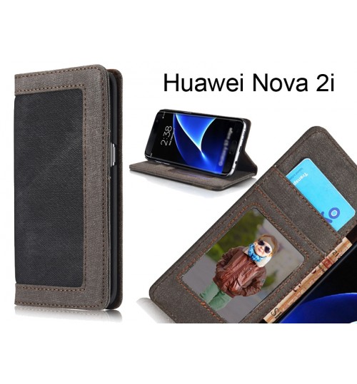 Huawei Nova 2i  Case Contrast Denim Folio Wallet Case Magnetic Closure - Black