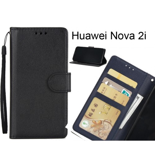 Huawei Nova 2i Case Silk Texture Leather Wallet Case - Black