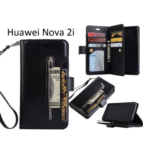 Huawei Nova 2i Case 10 Cards Slots Wallet Leather Case With Zip - Black