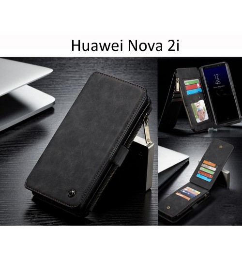 Huawei Nova 2i  Case Retro Flannelette Leather Case Multi Cards Zipper - Black
