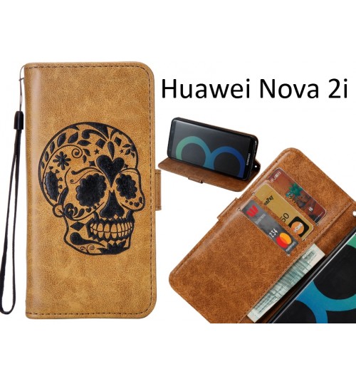 Huawei Nova 2i case skull vintage leather wallet case