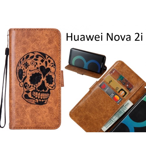 Huawei Nova 2i case skull vintage leather wallet case