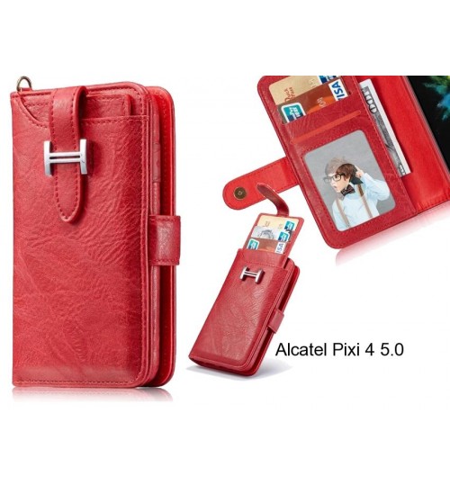Alcatel Pixi 4 5.0 Case Retro Leather Case Multi Cards Cash Pocket - Red