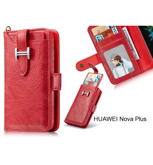 Huawei Nova Plus Case Retro Leather Case Multi Cards Cash Pocket - Red