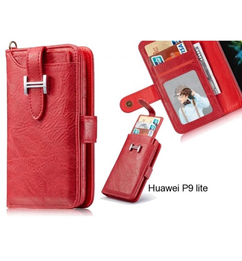 Huawei P9 Lite Case Retro Leather Case Multi Cards Cash Pocket - Red