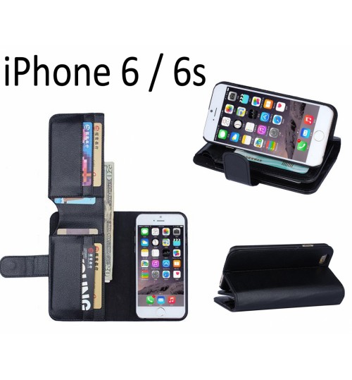 Iphone 6 / 6s Leather Wallet Case Cover - Black