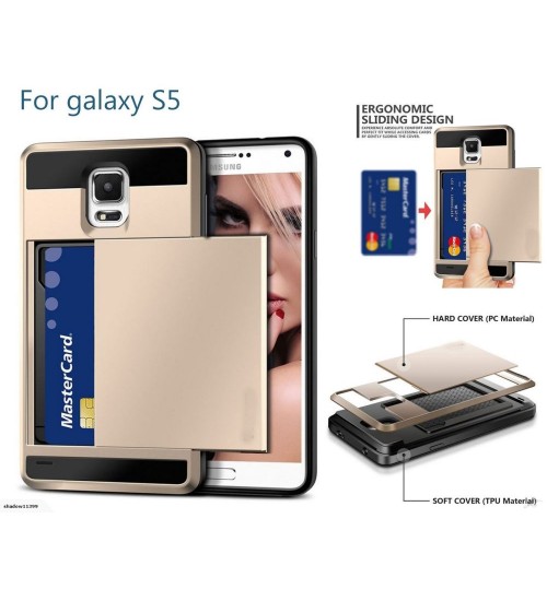 Galaxy S5 impact proof hybrid case card holder