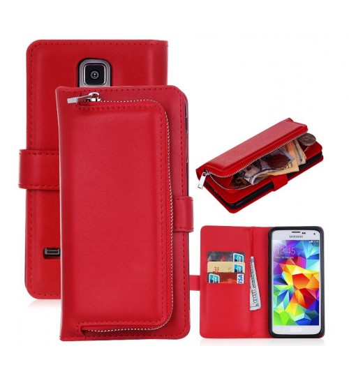GALAXY S5 double wallet  Leather Zip case detachable