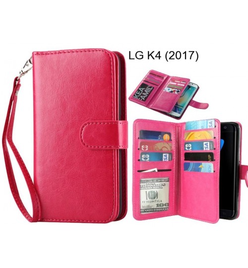 Lg K4 (2017) Case Double Wallet Leather Case 9 Card Slots - Hot Pink