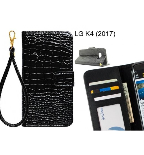 Lg K4 (2017) Case Croco Wallet Leather Case - Black