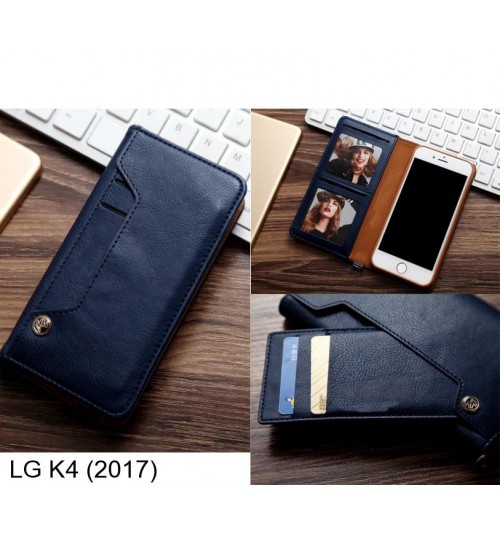 Lg K4 (2017) Case Slim Leather Wallet Case 6 Cards 2 Id Magnet - Blue