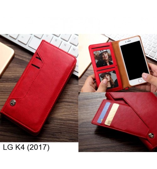 Lg K4 (2017) Case Slim Leather Wallet Case 6 Cards 2 Id Magnet - Red