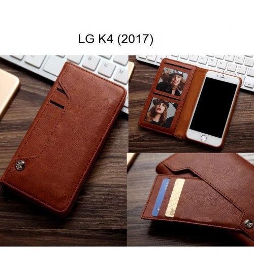 Lg K4 (2017) Case Slim Leather Wallet Case 6 Cards 2 Id Magnet - Brown