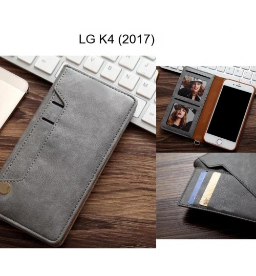 Lg K4 (2017) Case Slim Leather Wallet Case 6 Cards 2 Id Magnet - Grey