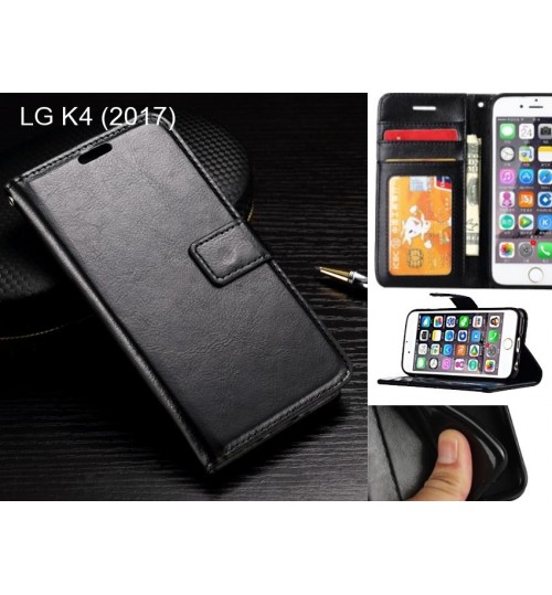Lg K4 (2017) Case Fine Leather Wallet Case - Black