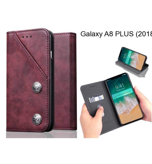 Galaxy A8 PLUS (2018) Case ultra slim retro leather wallet case 2 cards magnet