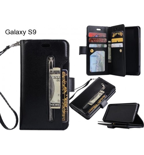 Galaxy S9 Case 10 Cards Slots Wallet Leather Case With Zip - Black