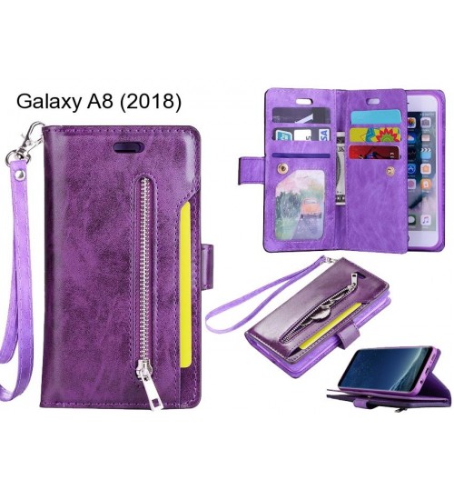 Galaxy A8 (2018) case 10 cards slots wallet leather case with zip