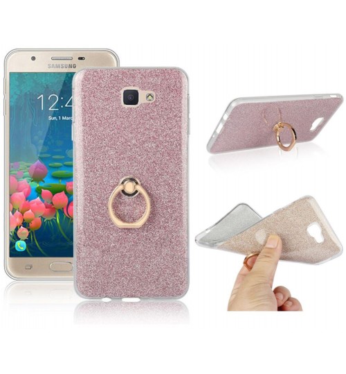 Gaxlaxy J5 Prime Soft tpu Bling Kickstand Case with Ring Rotary Metal Mount