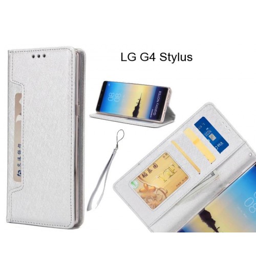 Lg G4 Stylus Case Silk Texture Leather Wallet Case 4 Cards 1 Id Magnet - Silver