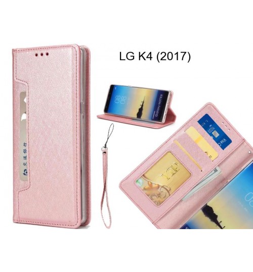 Lg K4 (2017) Case Silk Texture Leather Wallet Case 4 Cards 1 Id Magnet - Rose Gold