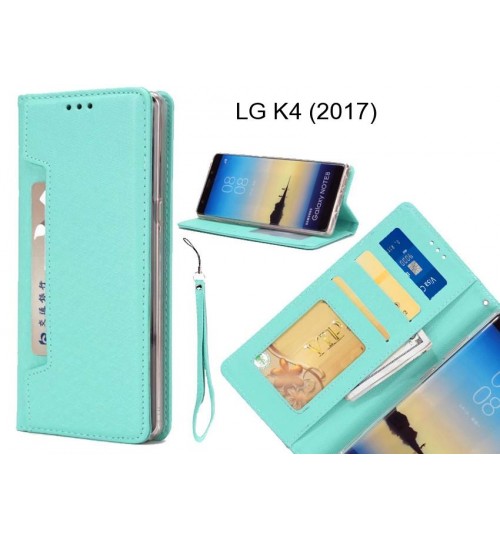 Lg K4 (2017) Case Silk Texture Leather Wallet Case 4 Cards 1 Id Magnet - Green