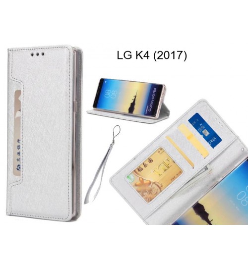 Lg K4 (2017) Case Silk Texture Leather Wallet Case 4 Cards 1 Id Magnet - Silver
