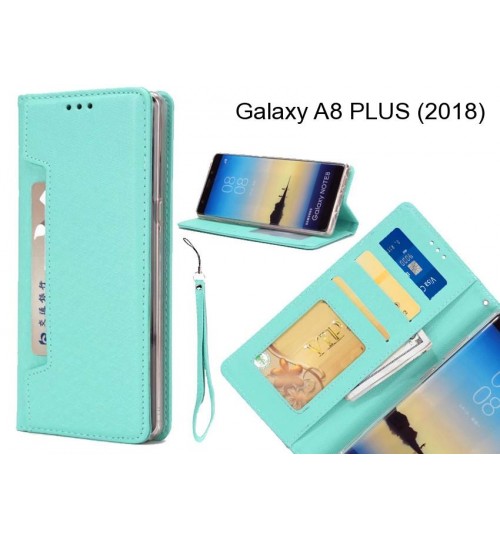 Galaxy A8 Plus (2018) Case Silk Texture Leather Wallet Case 4 Cards 1 Id Magnet - Green