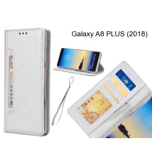 Galaxy A8 Plus (2018) Case Silk Texture Leather Wallet Case 4 Cards 1 Id Magnet - Silver
