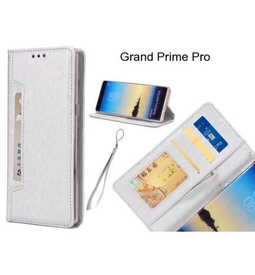 Grand Prime Pro case Silk Texture Leather Wallet case 4 cards 1 ID magnet