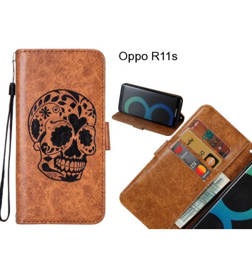 Oppo R11s case skull vintage leather wallet case