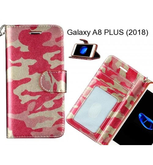 Galaxy A8 Plus (2018) Case Camouflage Leather Wallet Case Cover - Red