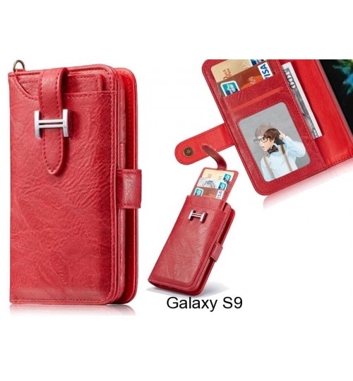 Galaxy S9 Case Retro Leather Case Multi Cards Cash Pocket - Red