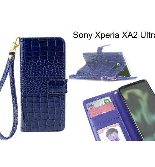 Sony Xperia Xa2 Ultra Case Croco Wallet Leather Case - Blue