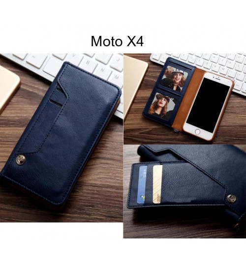 Moto X4 Case Slim Leather Wallet Case 6 Cards 2 Id Magnet - Blue