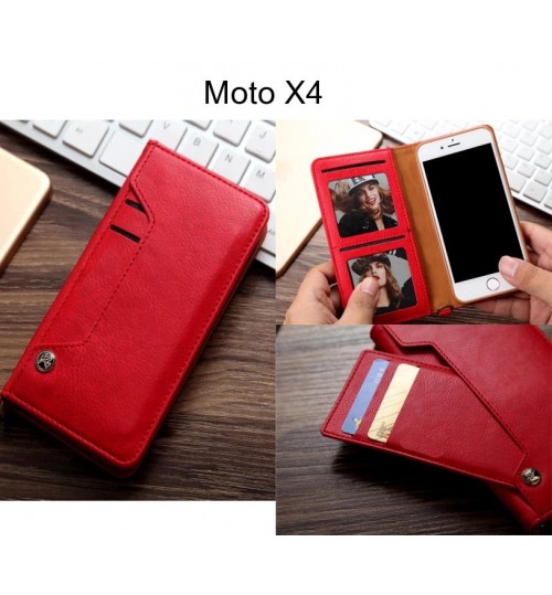 Moto X4 Case Slim Leather Wallet Case 6 Cards 2 Id Magnet - Red