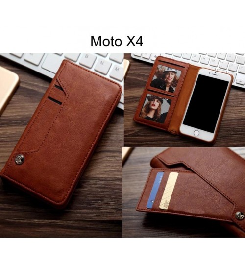 Moto X4 Case Slim Leather Wallet Case 6 Cards 2 Id Magnet - Brown